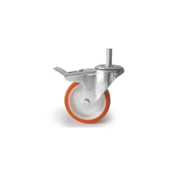 ROULETTE PIVOTANTE A TIGE ET FREIN 125MM POLYAMIDE BANDE POLYURETHANE ACEM
